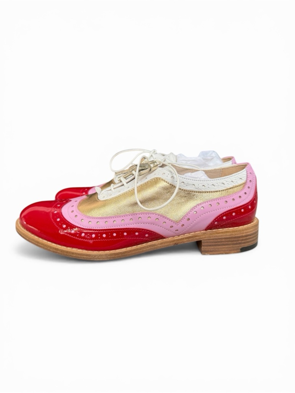 Patent Leather Tri-Tone Tassel Brogues — Red, Pink & White - Picture 6 of 12